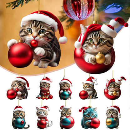 🔥🐈【Kup 7, a 3 otrzymasz gratis】🎄10 sztuk😻Zawieszki do dekoracji choinki w kształcie kotka-3790638