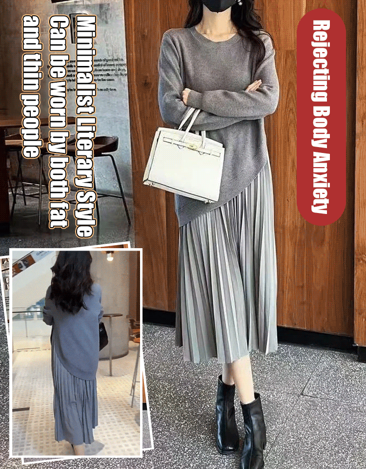 🔥⛄【Najlepiej sprzedający się produkt✨】Nowy, dwuczęściowy, dzianinowy komplet na jesień/zimę dla kobiet, stylowa i elegancka sukienka