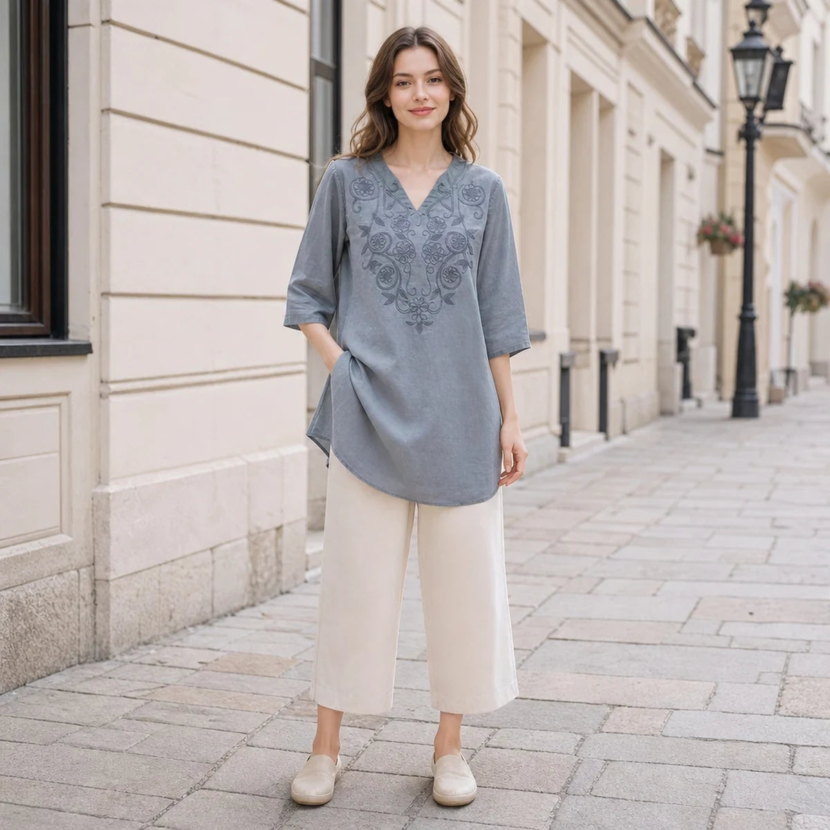 2026 Moda w stylu boho ✨ Luźna, długa, bawełniana koszula z haftem 🌿 Luźny krój 【Rozmiary M-4XL】