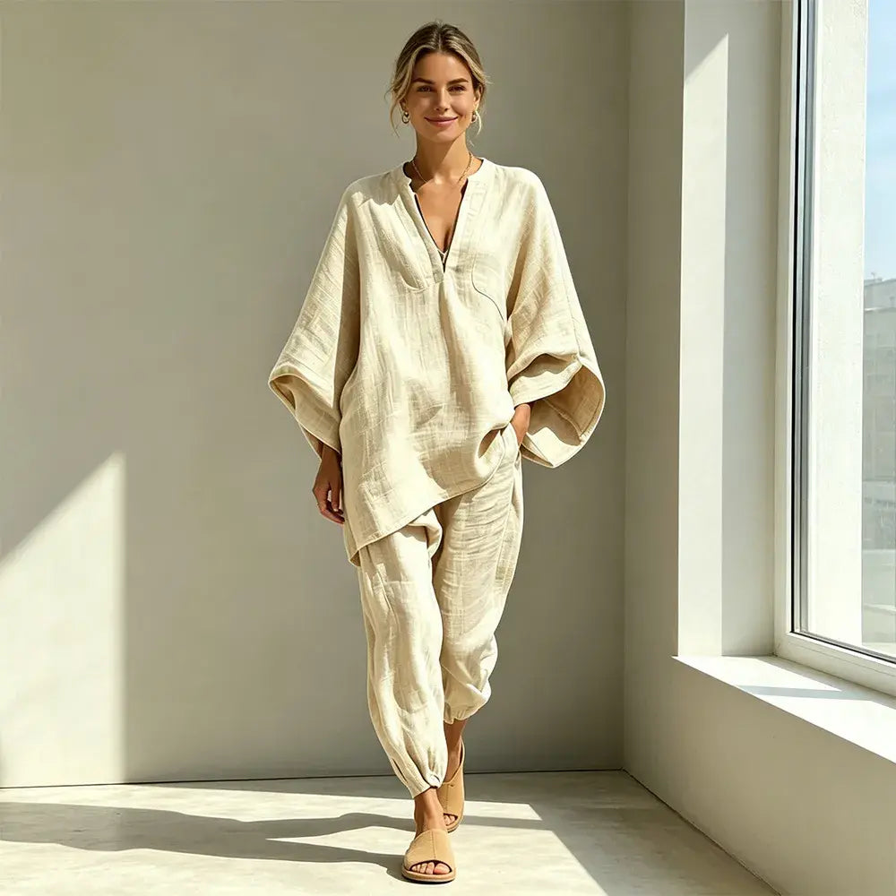 【S-3XL】👗Súprava s voľným výstrihom a širokým lemom, netopierími rukávmi, ležérny dizajn, voľný strih, ideálny pre každodenné nosenie - pohodlná a všestranná ✨🌸