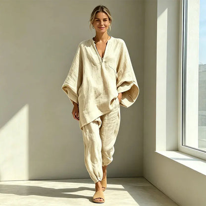 【S-3XL】👗Súprava s voľným výstrihom a širokým lemom, netopierími rukávmi, ležérny dizajn, voľný strih, ideálny pre každodenné nosenie - pohodlná a všestranná ✨🌸