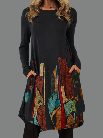 🍃🔥【S-5XL】2025 Wiosna Nowa Elegancka Swobodna Retro Etniczna Stylowa Drukowana Sukienka