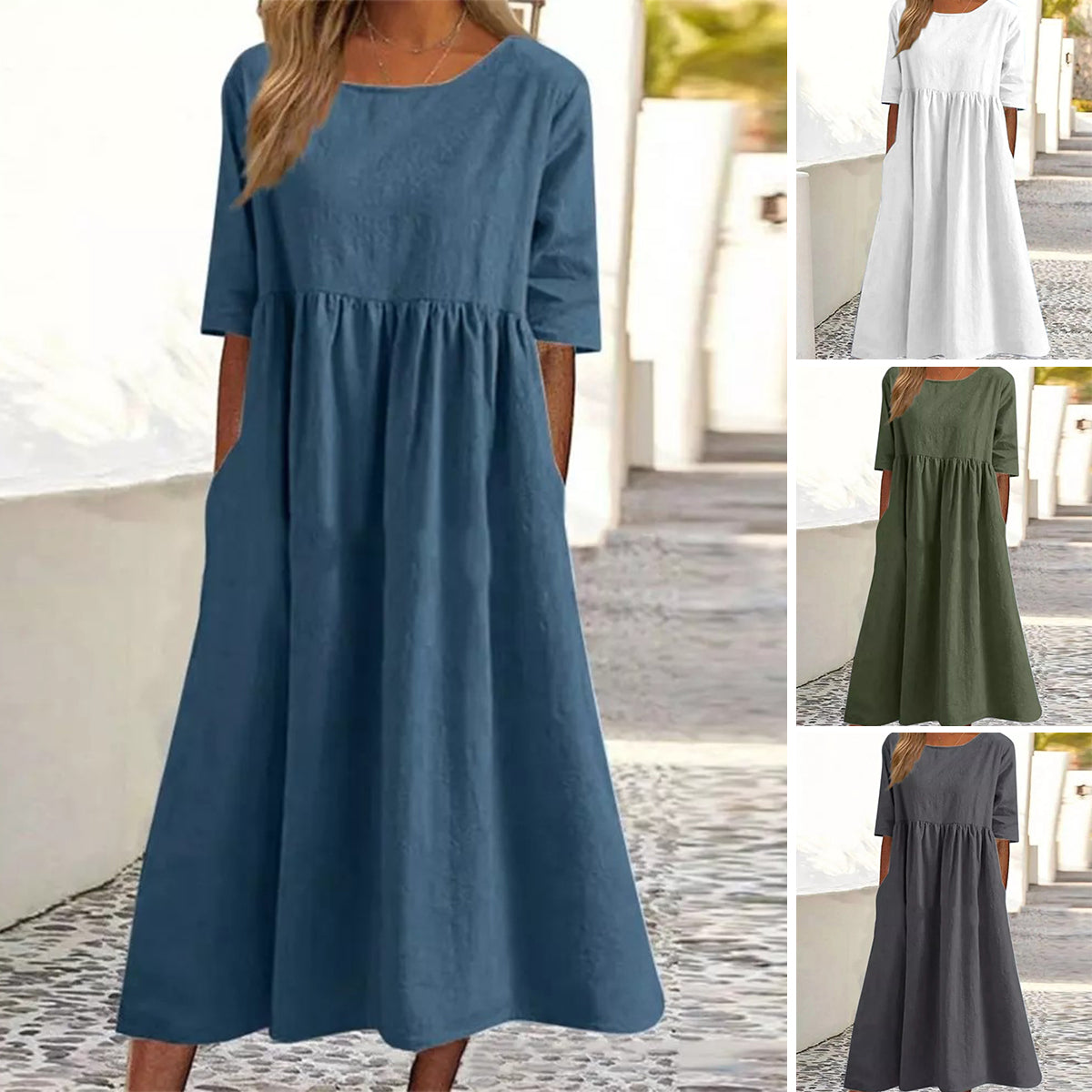 💥👗【S-5XL】2025 Bawełniana Casualowa Sukienka Z Kieszeniami