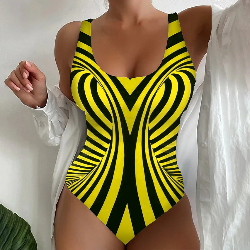 🔥👙【40-120 кг】Стилен и отслабващ раиран бански костюм - бързосъхнещ за спорт