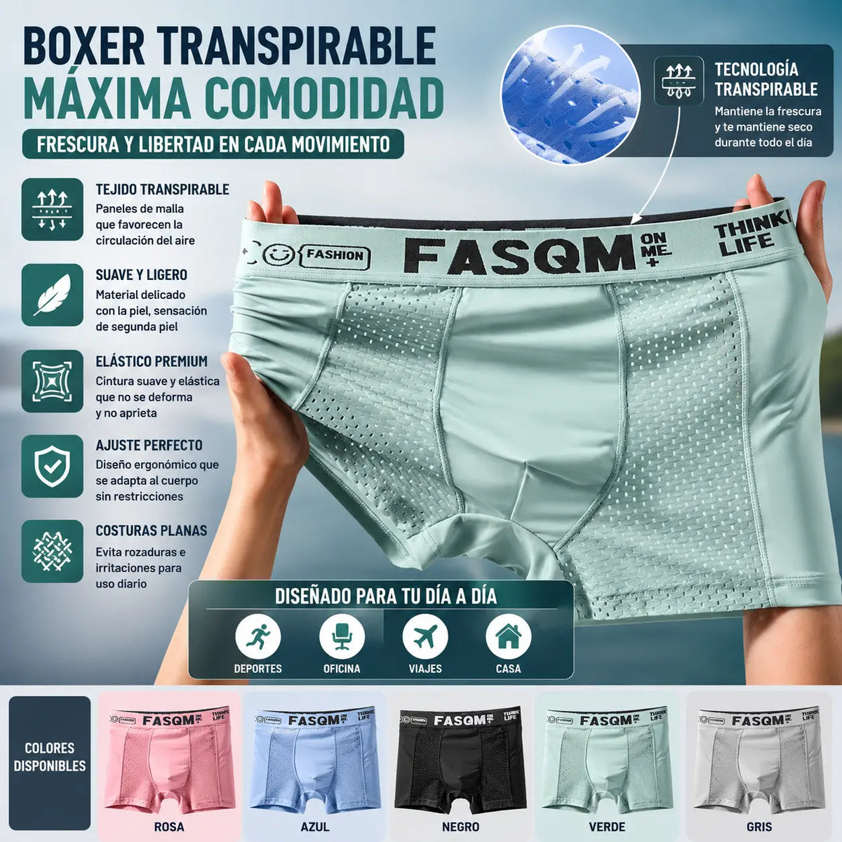 💥👍【6 piezas】Calzoncillos bóxer de malla transpirable de seda helada para hombre