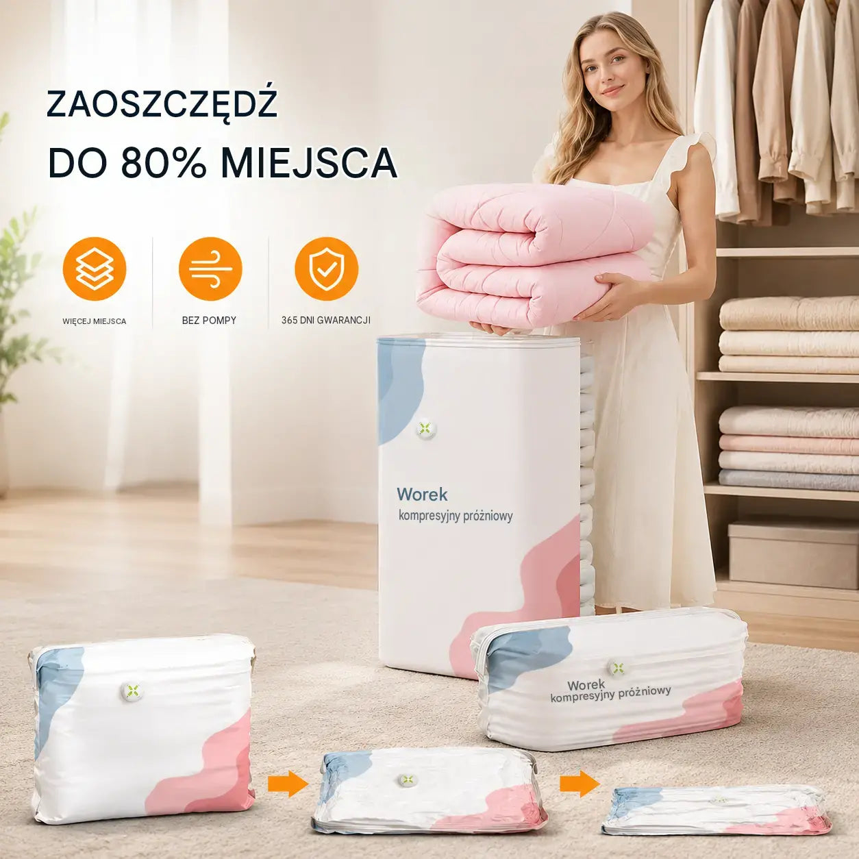 🧳 5 artykułów za jedyne 119 zł💨 Duże, kompresowalne worki próżniowe: Nie wymagają pompki, są szczelne, idealne do oszczędzania miejsca w walizce i domu ✈️