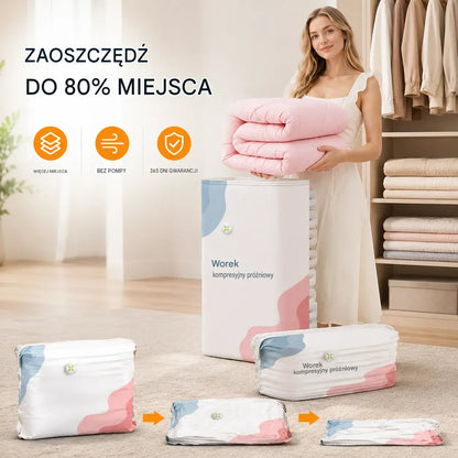 🧳 5 artykułów za jedyne 119 zł💨 Duże, kompresowalne worki próżniowe: Nie wymagają pompki, są szczelne, idealne do oszczędzania miejsca w walizce i domu ✈️