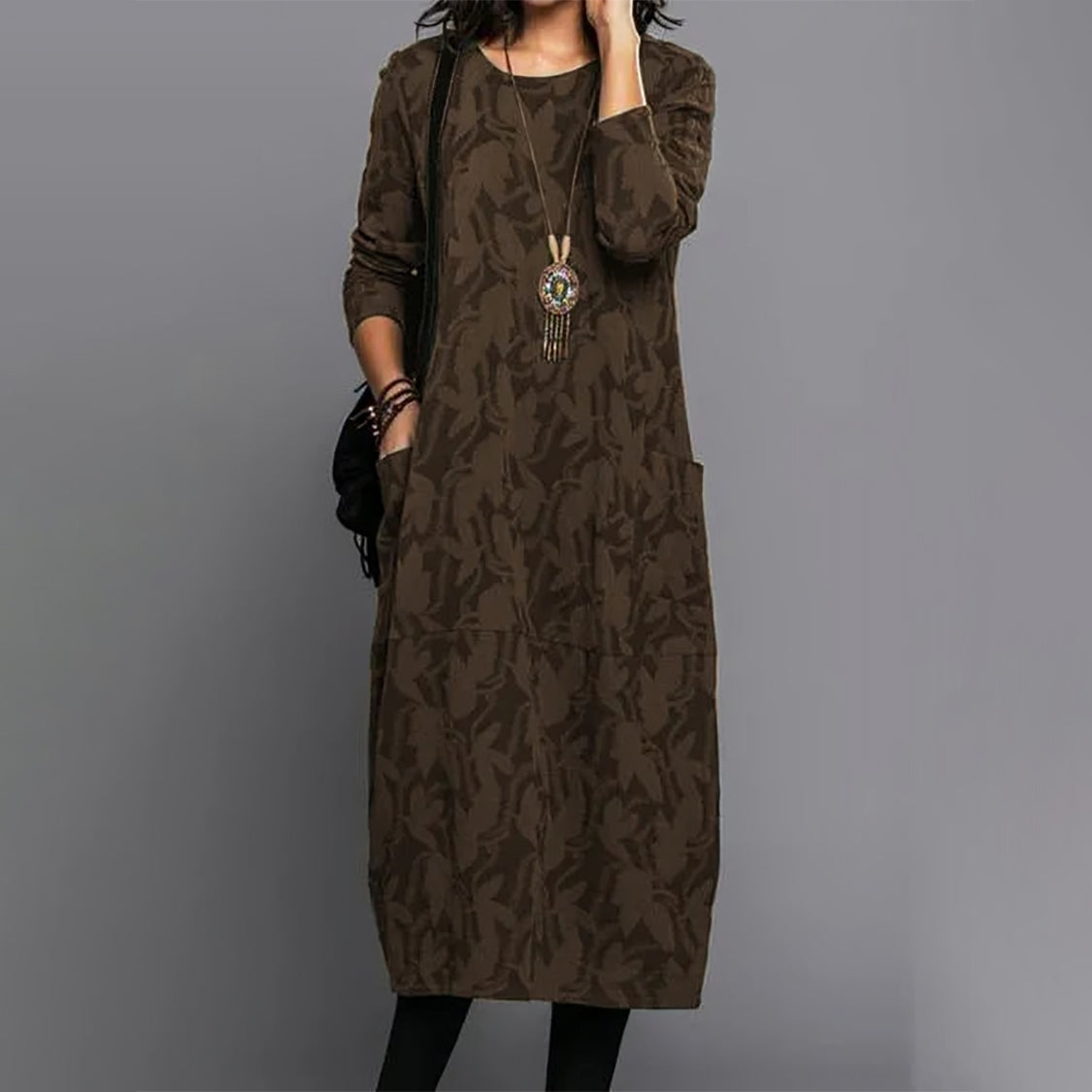 👗【6 barv S–3XL】Ženska ohlapna dolga obleka s potiskom · Udobna, elegantna in lahka · 50 % popust + hitra dostava