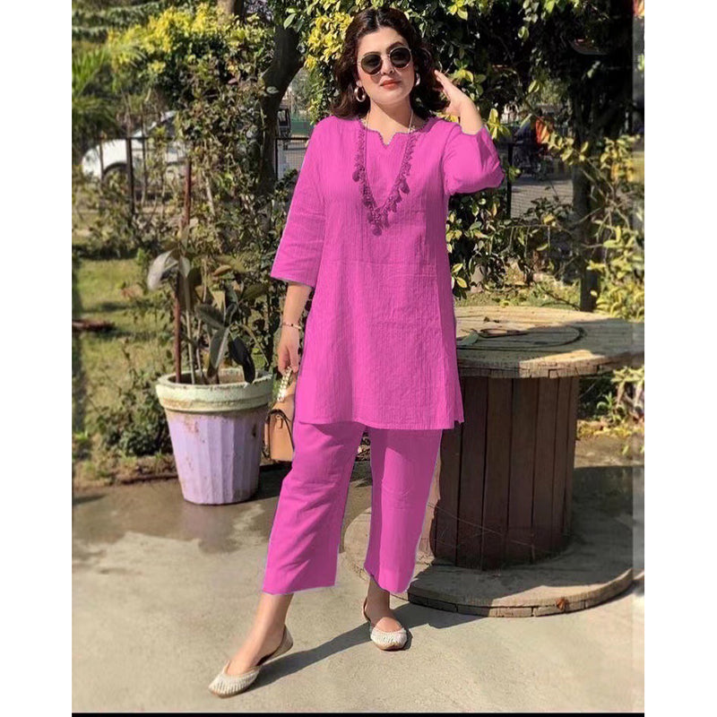 ✨Ženski novi proljetno/ljetni jednobojni elegantni dvodijelni set dugih rukava u etničkom stilu za 2026. [40-100 kg]