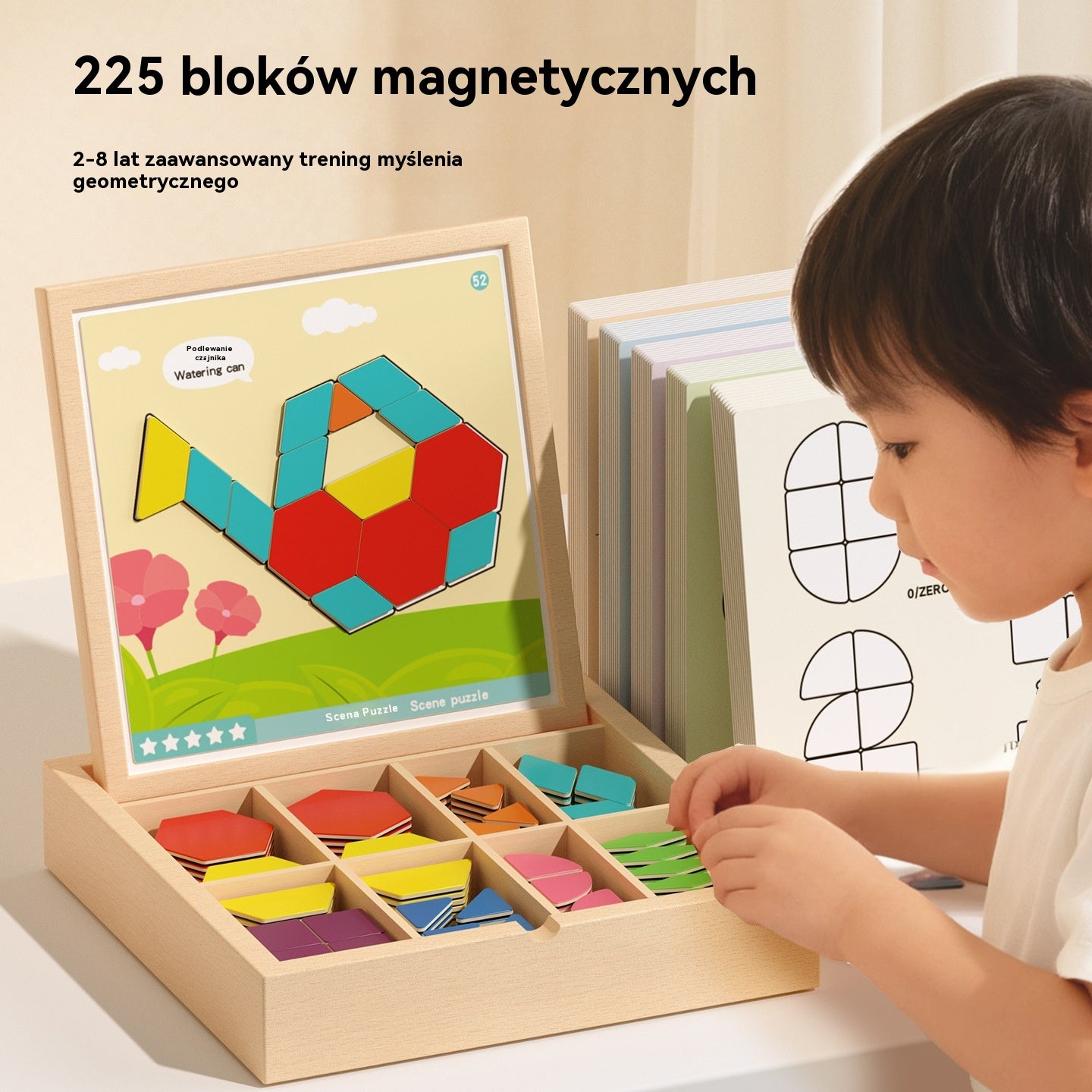 👶🌈🧩【225 elementów】🔥Magnetyczna drewniana układanka tangram, trening mózgu i zabawka edukacyjna dla dzieci, stymuluje myślenie