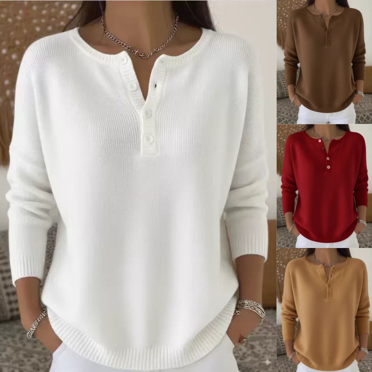 🌷💃【Novinka, žhavý výprodej】【S-2XL】Dámský jednobarevný svetr s výstřihem do V, volný a ležérní styl