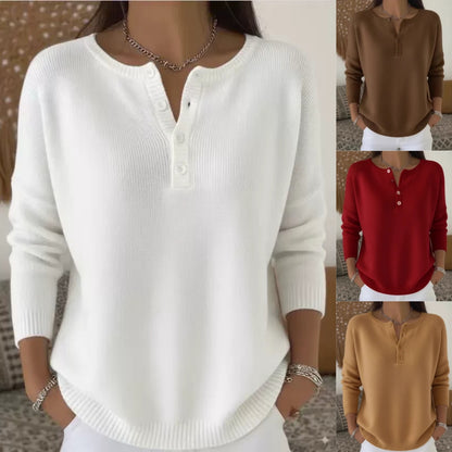 🌷💃【Novinka, žhavý výprodej】【S-2XL】Dámský jednobarevný svetr s výstřihem do V, volný a ležérní styl