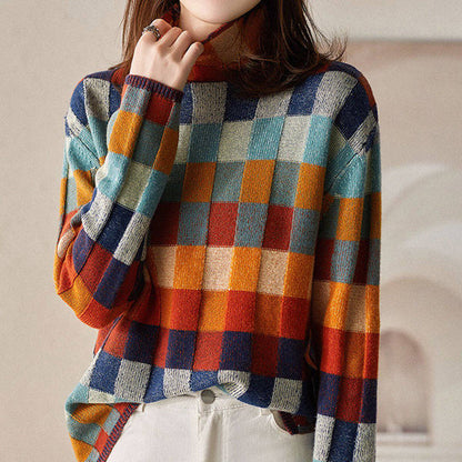 🔥🌷【Oferta specjalna na Nowy Rok✨】Nowy damski sweter w kratkę na jesień/zimę z ciepłym dzianinowym blokiem kolorów