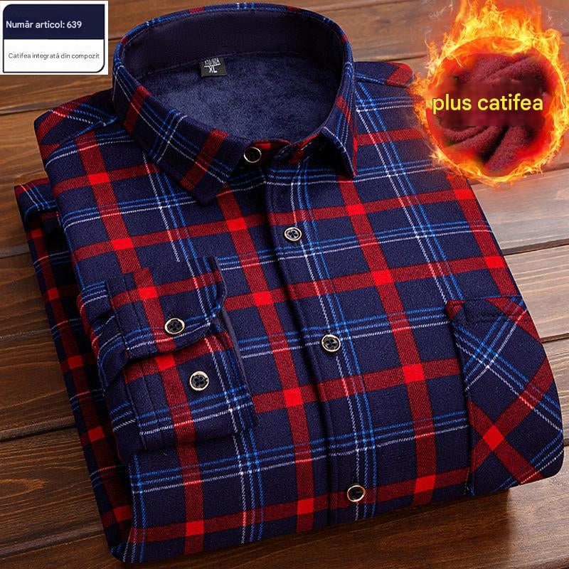 👔【L-4XL】Ciepła koszula w aksamitną kratę na jesień i zimę ✅【45-95kg】-3811817
