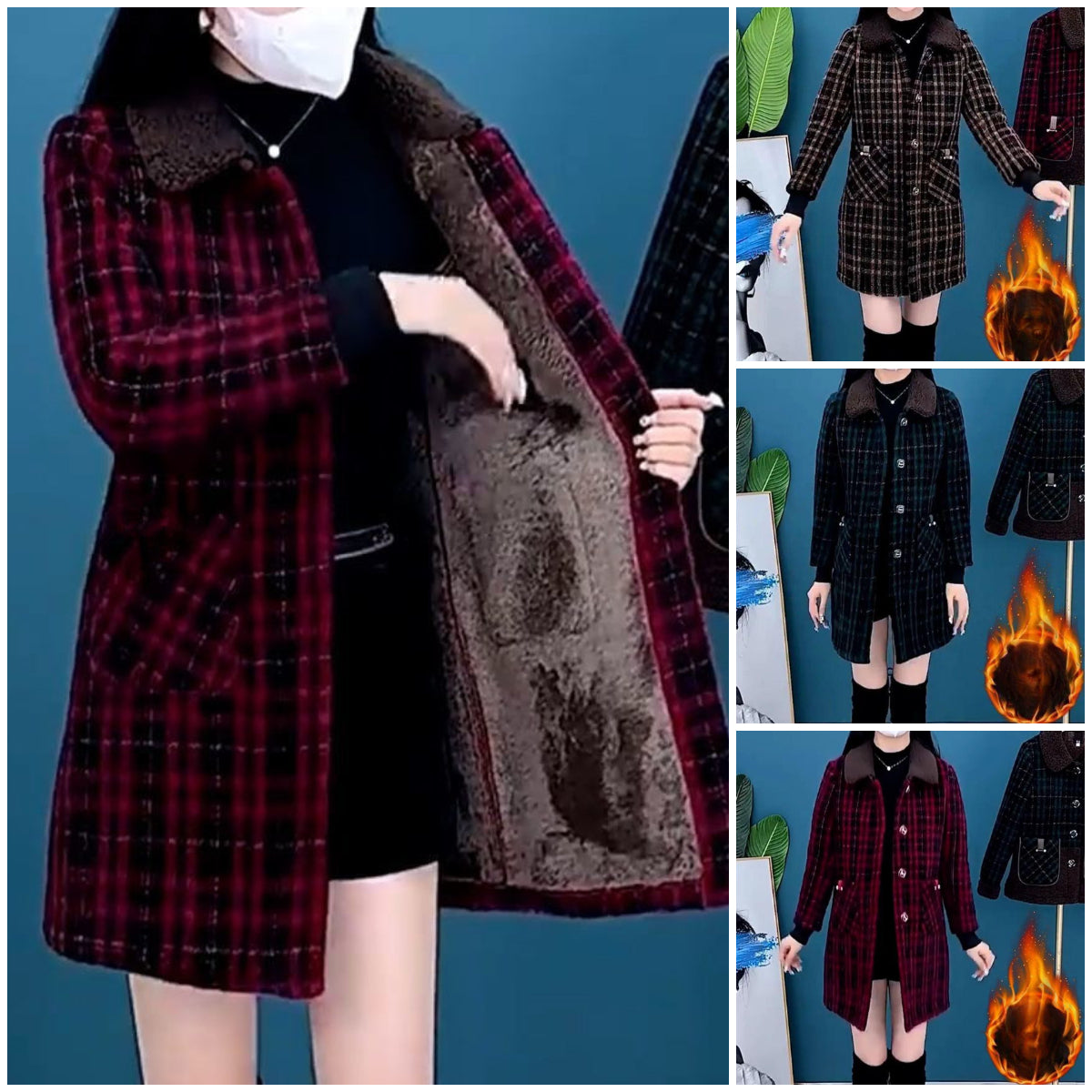 🍁🍂【M-4XL】Nowy płaszcz w kratę z zagęszczonego kaszmiru na jesień i zimę średniej długości