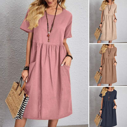 🔥💕【Specjalne oferty letnie✨】【S-5XL】2025 nowa letnia sukienka, czysty kolor bawełny i lniany materiał, wygodna i oddychająca