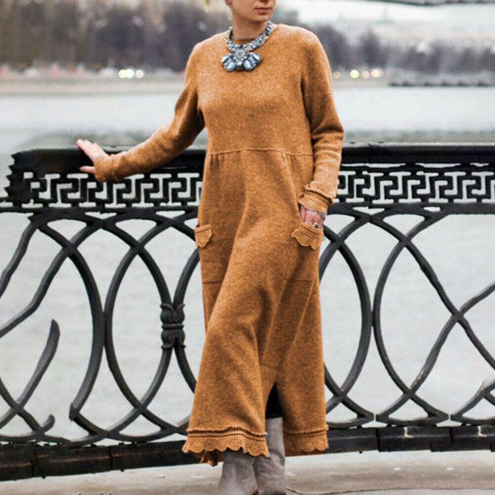 🔥👗【S-5XL】2025 Zima ❄️ Stylowa sukienka maxi z dzianiny i koronki + aksamitna bluza – moda i komfort w jednym! ✨