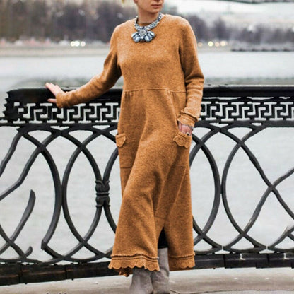 🔥👗【S-5XL】2025 Zima ❄️ Stylowa sukienka maxi z dzianiny i koronki + aksamitna bluza – moda i komfort w jednym! ✨