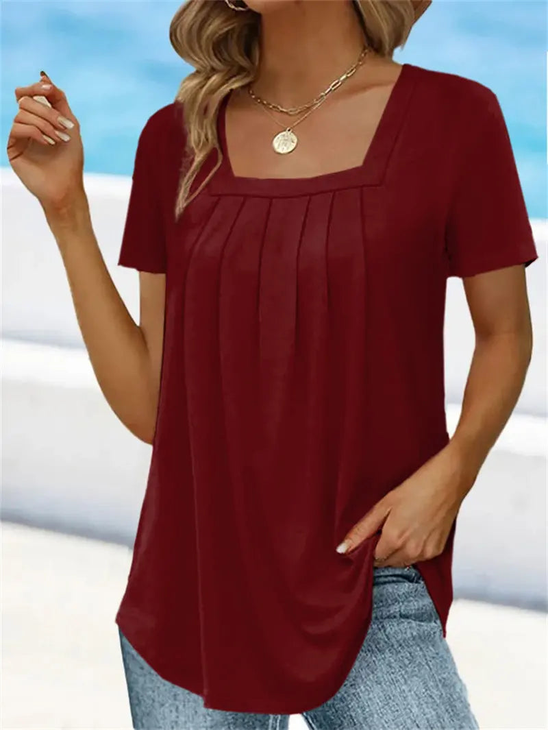 👚【Sezonski popust -50% 🔥】Ženska majica s velikim kvadratnim izrezom, plus veličine, kratki rukavi, 8 boja