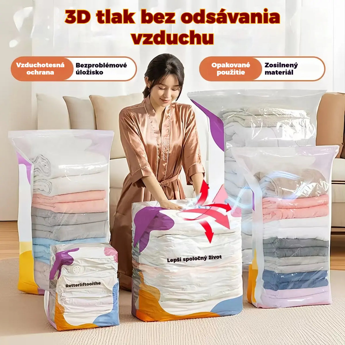 🧳【5-dielna sada】💨 Vákuové úložné vrecká: Nie je potrebné žiadne vzduchové čerpadlo, sú nepriepustné a vzduchotesné