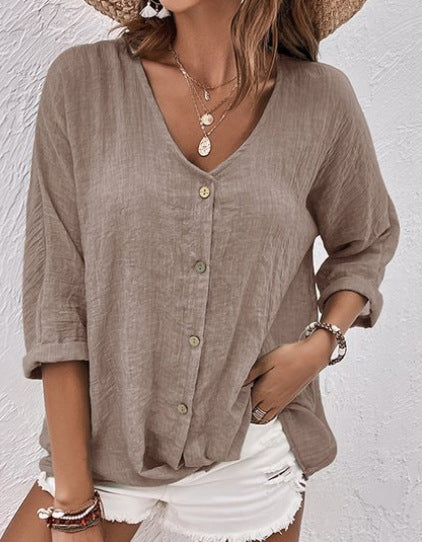 🔥 🌿【S-5XL】2025 wczesna wiosna nowa moda luźna swobodna damska koszula z dekoltem w serek