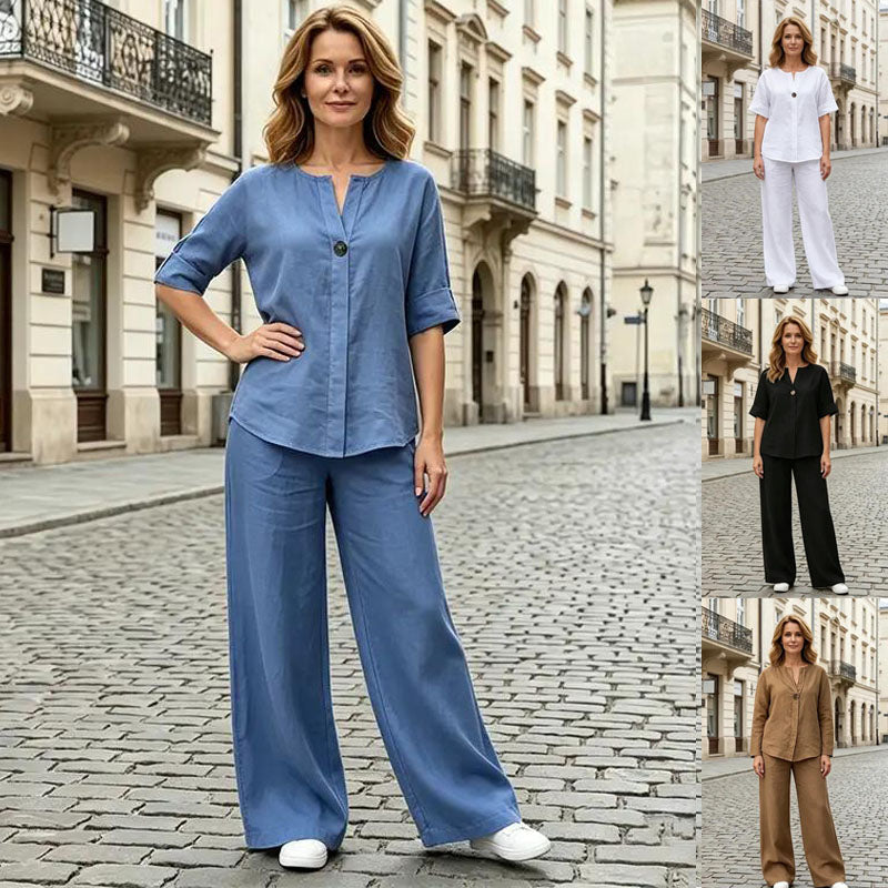 🔥【Oferta al 50%】🔥Conjunto de verano estilo casual-chic: material natural y diseño moderno con cuello en V