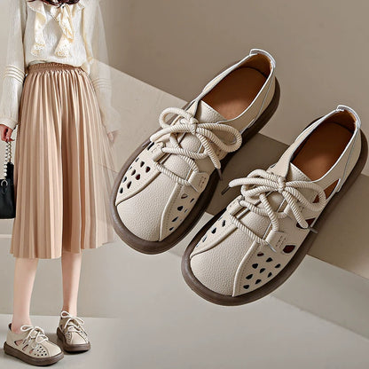 💋【35-42】Sandały damskie wykonane z miękkiej skóry, oddychające buty retro hollow-3923588