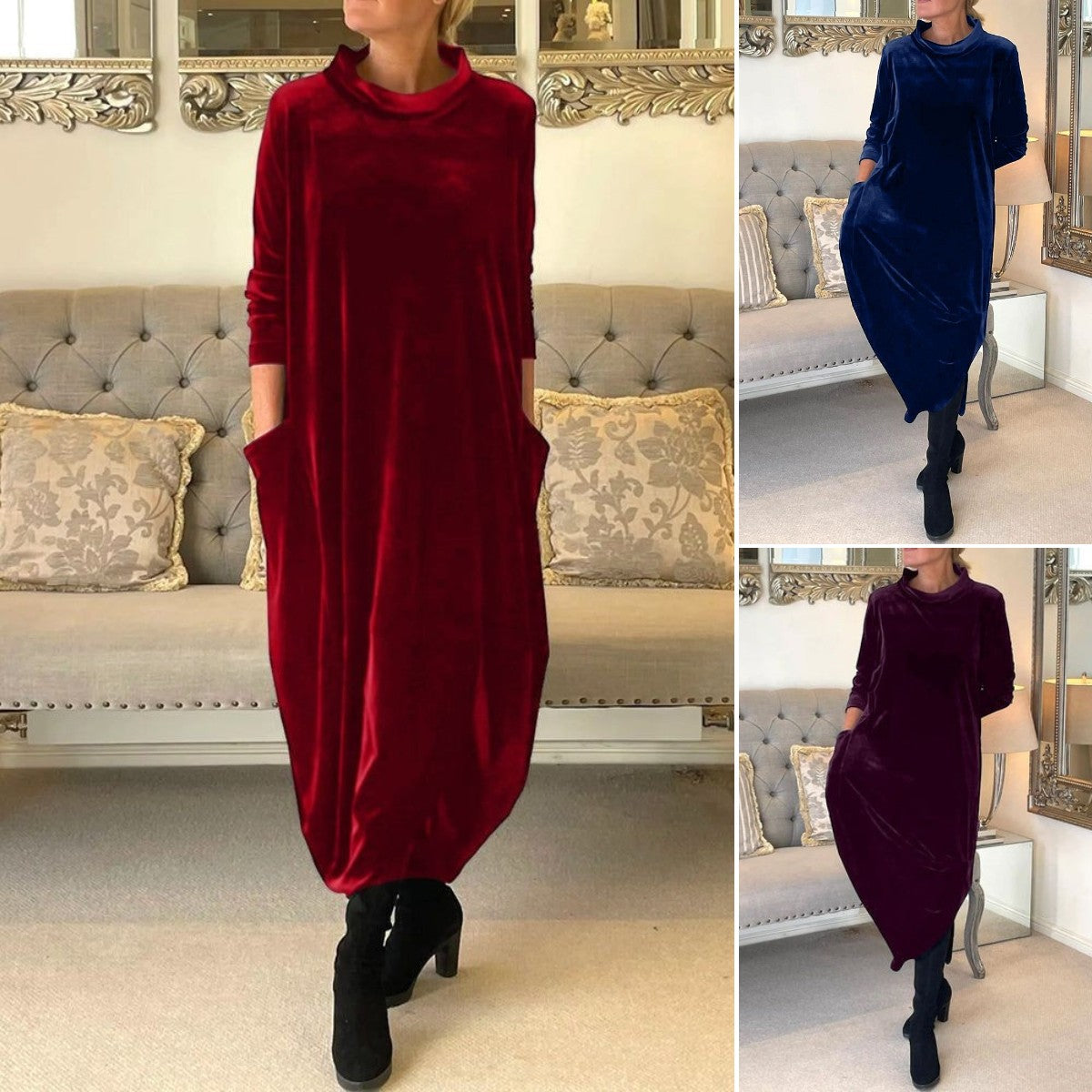 🌈🍃【S-5XL】2025 wczesna wiosna nowa wysokiej jakości aksamitna elegancka sukienka retro3909065