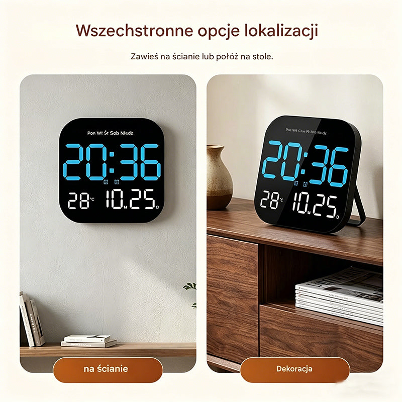 🕰️ Cyfrowy zegar do domu i biura o podwójnym zastosowaniu: Delikatnie Cię obudzi, pożegnaj się z uciążliwymi alarmami! Regulowana jasność, cicha praca w nocy. Posiada również wyświetlacz temperatury. 🌙