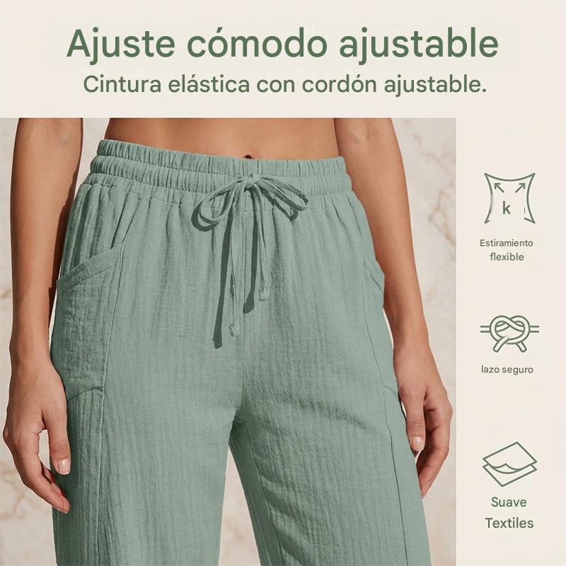 🌸[Compra uno y llévate otro gratis] Pantalones capri plisados de algodón y lino de color liso