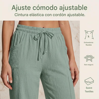 🌸[Compra uno y llévate otro gratis] Pantalones capri plisados de algodón y lino de color liso