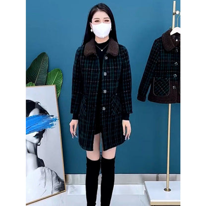 🍁🍂【M-4XL】Nowy płaszcz w kratę z zagęszczonego kaszmiru na jesień i zimę średniej długości