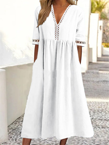 👗50% de descuento🔥 Vestido de encaje con cuello en V y manga corta ✅️Pago contra entrega