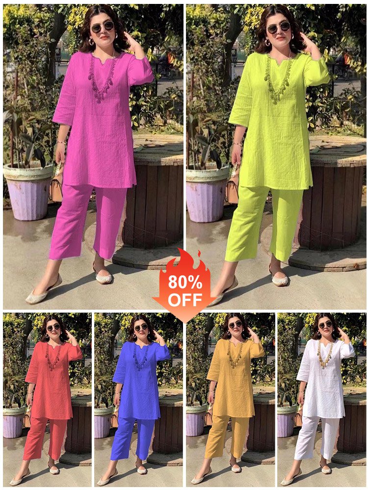 ✨Ženski novi proljetno/ljetni jednobojni elegantni dvodijelni set dugih rukava u etničkom stilu za 2026. [40-100 kg]