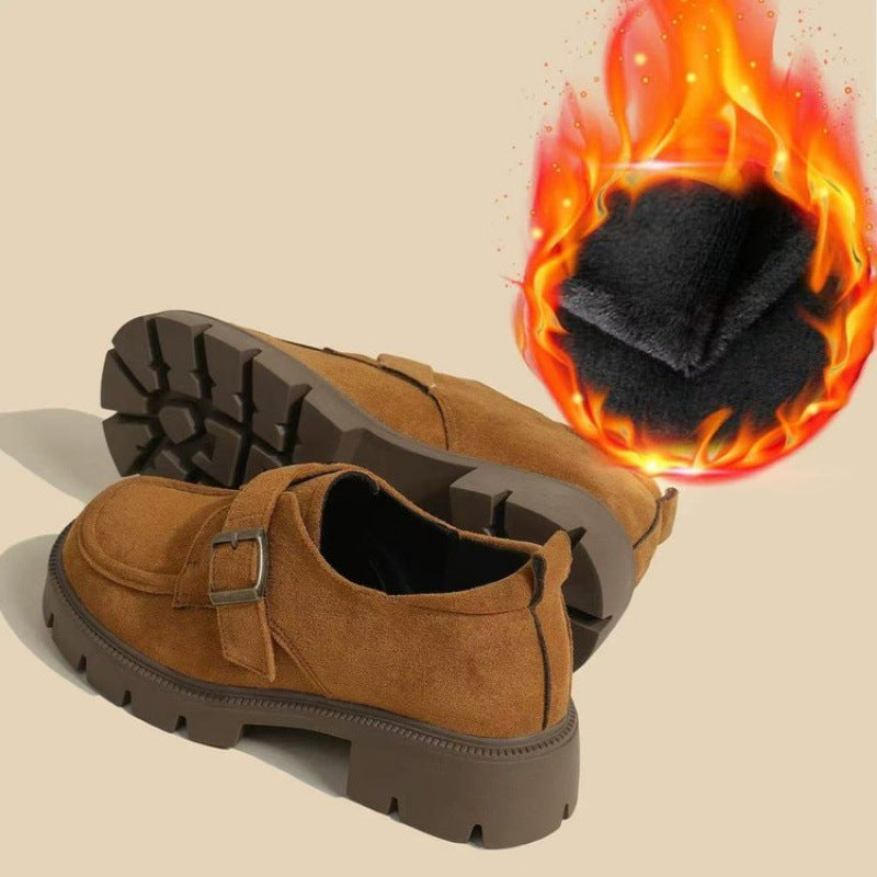 🔥✨【35-40】Nowe zimowe damskie skórzane buty z grubą podeszwą, modne i eleganckie, aksamitne do wyboru