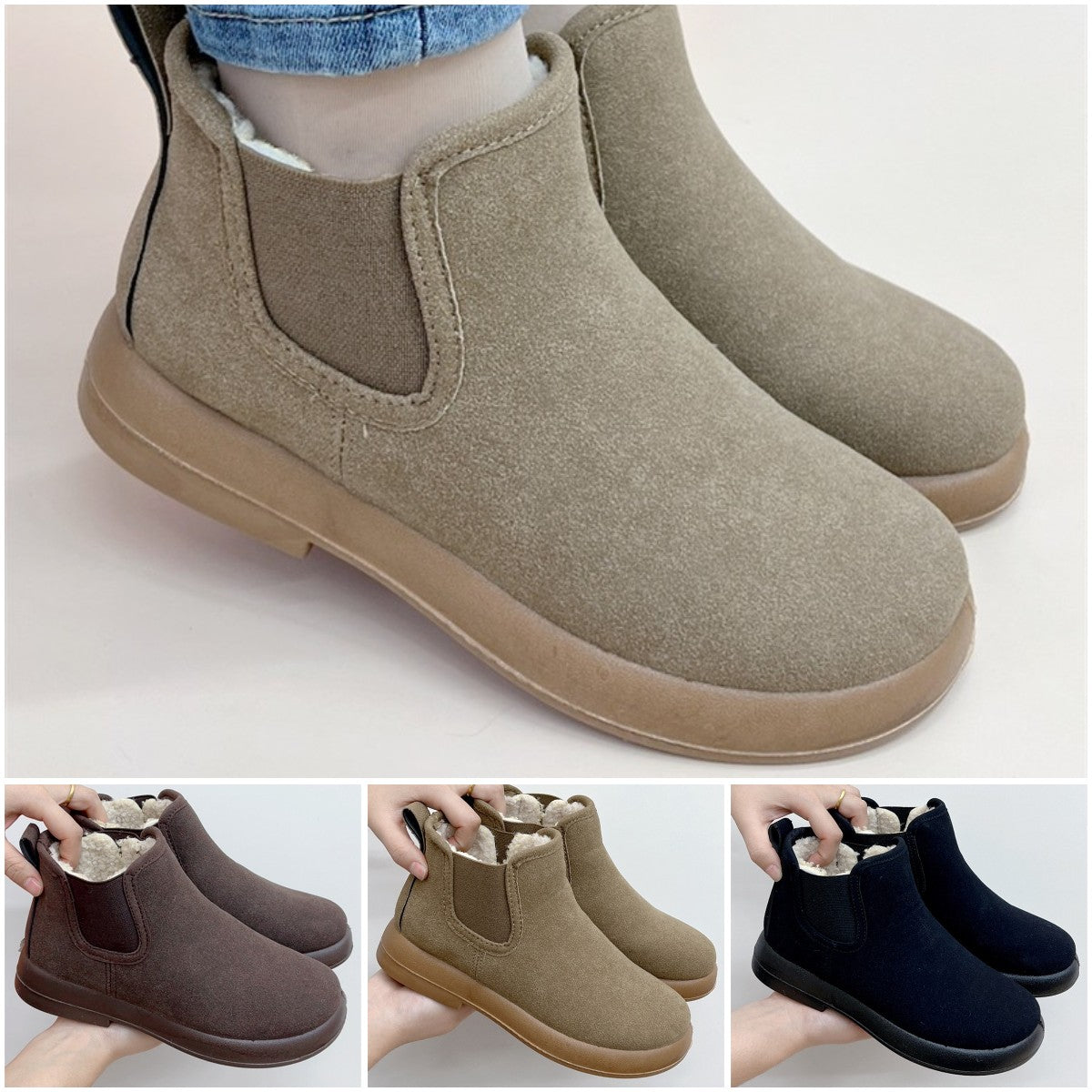 🔥【35-41】👢2024 Zimowe ciepłe kaszmirowe płaskie wygodne, wszechstronne, krótkie buty Buty antypoślizgowe-3847520