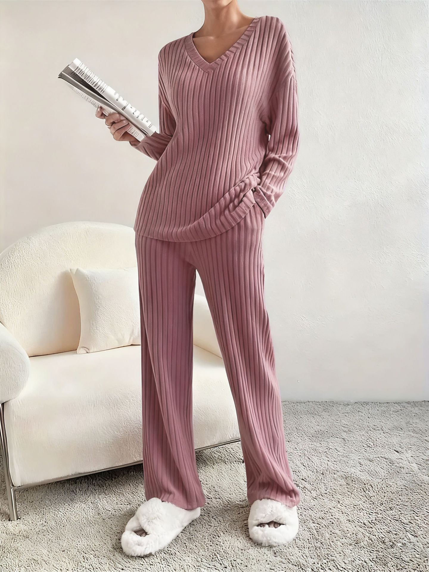 【S-2XL】Elastyczna odzież domowa z prążkowanego materiału