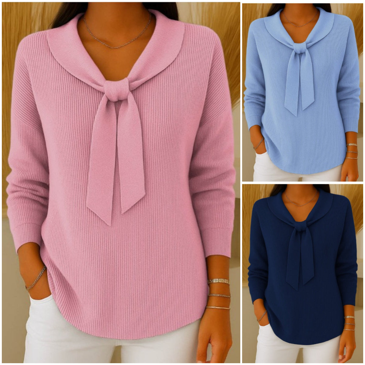 🌸🎀✨【S–2XL】Ženski enobarvni pulover z vezanjem spredaj · udoben, ohlapen kroj · zimska ponudba