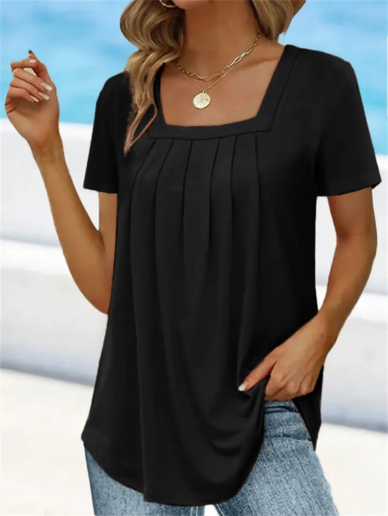 👚【Sezonski popust -50% 🔥】Ženska majica s velikim kvadratnim izrezom, plus veličine, kratki rukavi, 8 boja