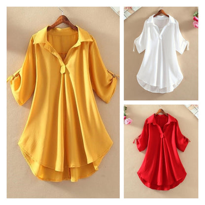 ✨💗【Ograniczona ilość sztuk🔥】【S-3XL】2025 Nowa modna elegancka luźna swobodna koszula z szyfonu w jednolitym kolorze