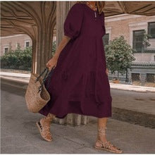Nowość【S-5XL】Damska sukienka letnia w stylu boho z naturalnej bawełny i lnu, sukienka retro z okrągłym dekoltem