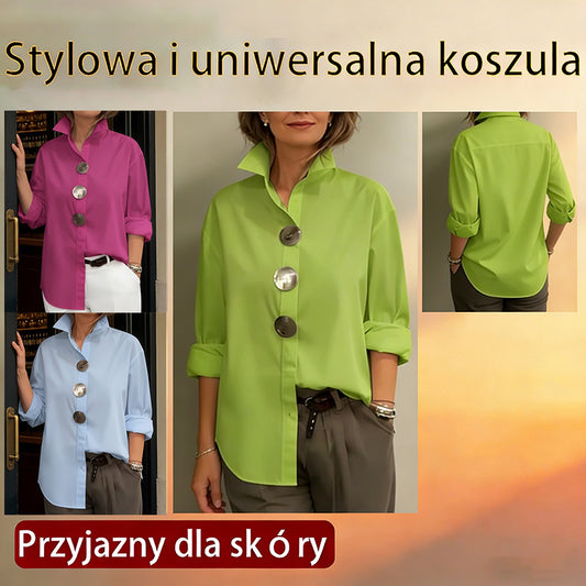 ⏰Nowa kolekcja 2026🤩Modna i elegancka❤️👉a bluzka z bawełny i lnu ze stójką i metalowymi guzikami