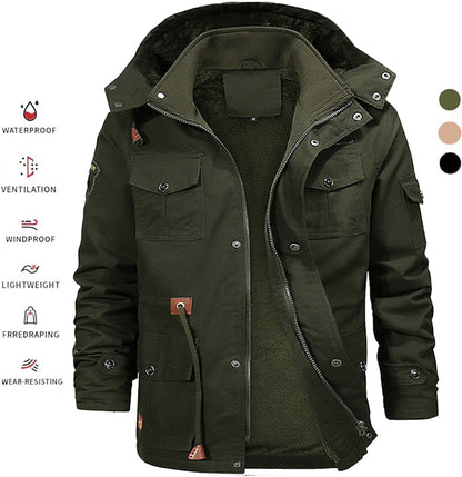 🧥 【M-5XL】 2024 Jesienno-zimowa modna męska kurtka z kapturem, pogrubiona aksamitna-3793475