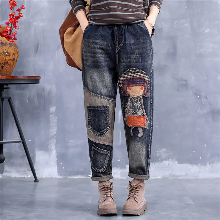 👖【🔥Más vendidos】(40-120kg) Jeans casuales retro bordados para mujer, tallas grandes ✅️Pago contra entrega