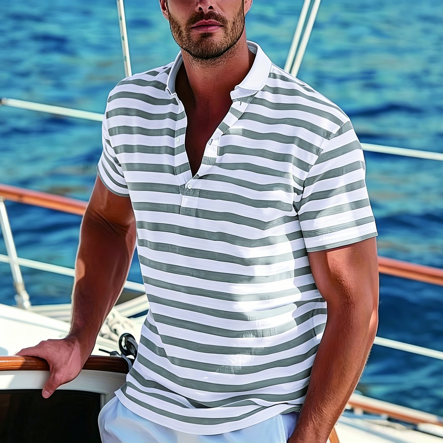 👕🔥【50% taniej】[S-7XL] Męska letnia koszulka polo w paski (styl sportowy)