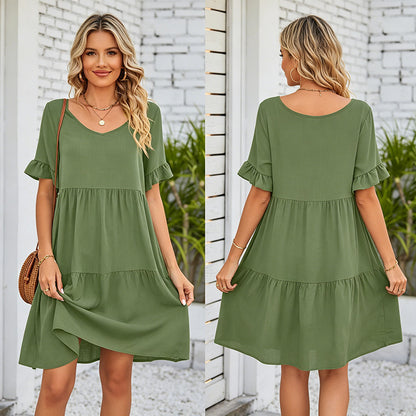 💕2026 Novedades de verano👗【S-3XL】Vestido informal de tres capas con escote en V y pliegues.