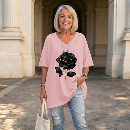 🌹Camiseta de mujer con cuello en V y estampado de rosas para tallas grandes.✅️Pago contra entrega