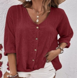 🔥【S-3XL】Nová volnočasová košile s V-výstřihem 2025 – lehká, pohodlná a stylová