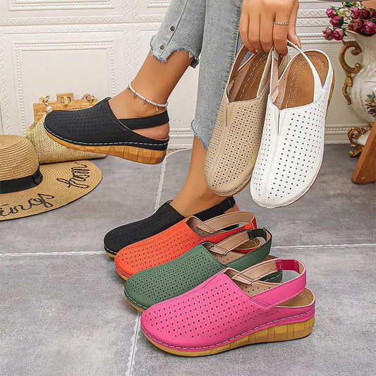 🌿👡 【Oferta limitada mitad de precio】(tallas 36-43) Zapatos de verano 2026 de cuero genuino: diseño slip-on con plataforma cómoda, modelo perforado transpirable para exterior