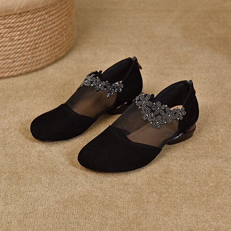 💓🏆Nove ženske cipele s niskom petom, izdubljenim rubom 【35-41】Mreža, patentni zatvarač, cvjetni dizajn